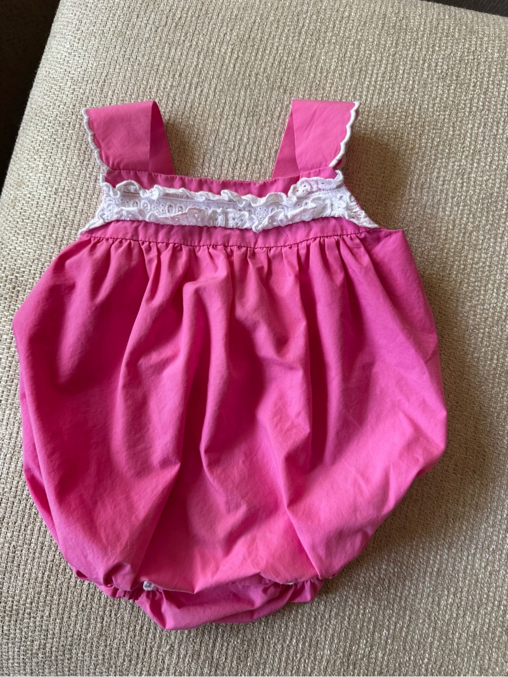 The Beaufort Bonnet Company Hot Pink Lace-Trim Bubble Romper